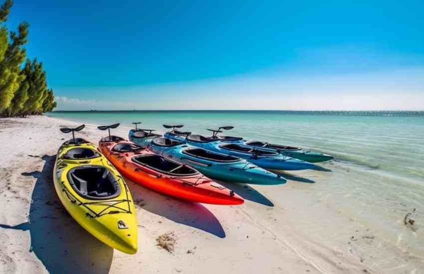Some sit-inside kayaks in a beach