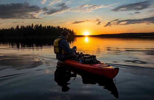 A man fishing with kayak have has all essential equipment
