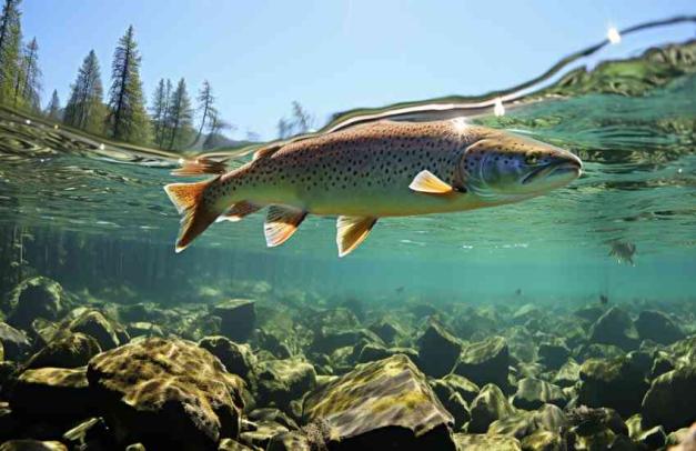 A trout under water